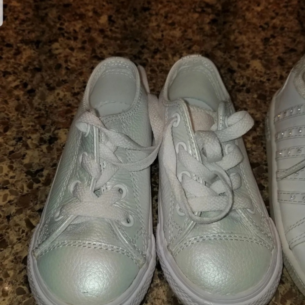 White Iridescent Converse toddler shoes